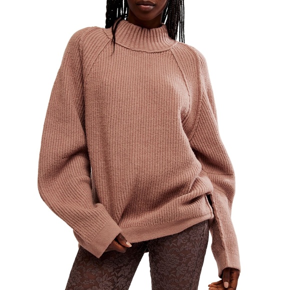 NWT Free People Sunbeam Oversized Turtleneck Sweater XL Antler Cozy Knit Boho - Picture 1 of 14